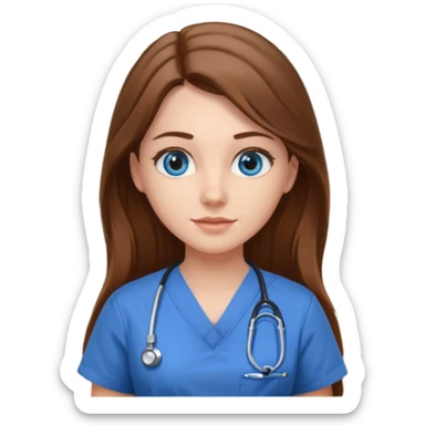 pretty female nursing student with long brown hair, blue eyes inside a classroom at university sticker