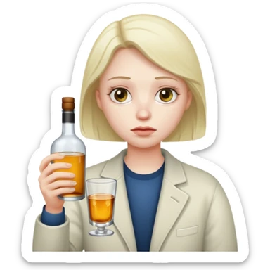 sad face holding alcohol bottle  sticker