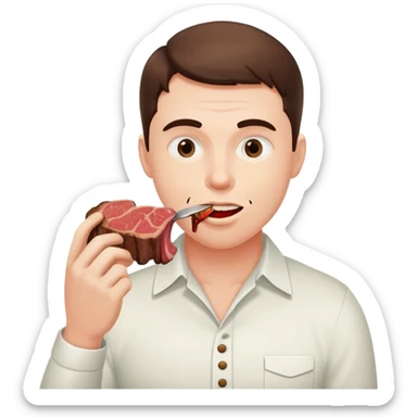 photorealistic Trump eating a steak shaped like an earth sticker