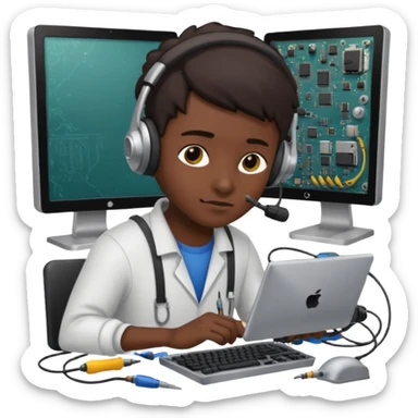 computer technician fixing damage computer sticker