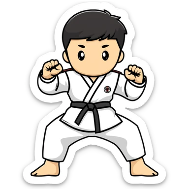 teenage boy or girl in a traditional Tae Kwon Do stance with a white dobok uniform sticker