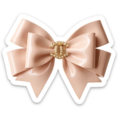 Remove the background, keep only the elegant bow with pearls and gold Chanel logo, glossy, pastel colors, realistic style, with no background. sticker