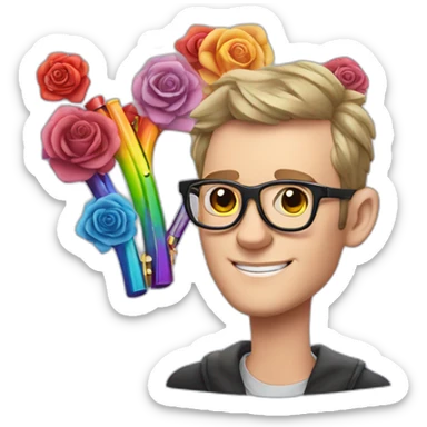 Jonathan Toews wearing glasses as a rainbow musical flute instrument in a symphony with pastel roses sticker