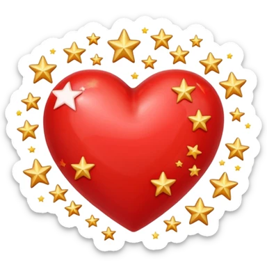 A red heart with many stars in it sticker