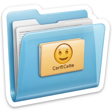 A simple emoji-style icon of a transparent plastic folder, clean and minimal, with rounded corners, subtle translucency, soft shading, and a small official documents symbol representing birth certificate, and SS. sticker