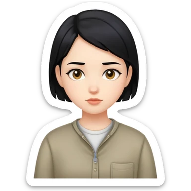 girl with black hair, wearing boyish clothes sticker