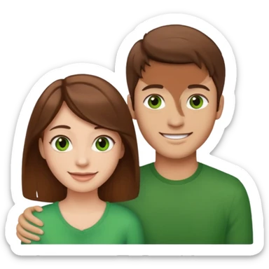 A boyfriend with light brown hair and green eyes next to his girlfriend with dark brown hair and dark brown eyes both are white sticker