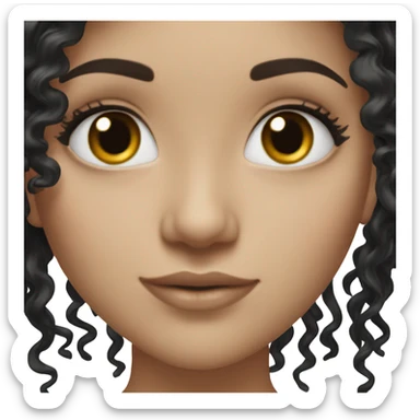 A white girl with black curly curly hair and long lashes sticker