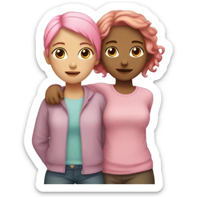 lesbian cuddles pink brown hair girl light brown hair girl  sticker
