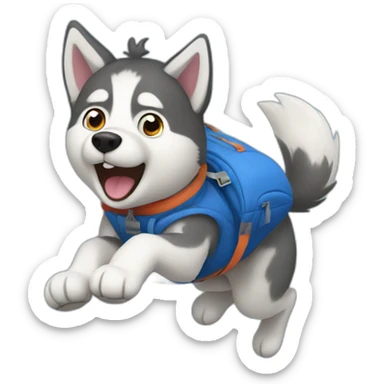 husky jumping with parachute sticker