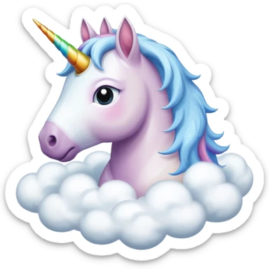 A unicorn flying through clouds, sad, cry tear from eyes, portrait, bust up sticker