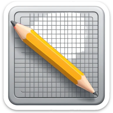 A pencil placed over a square grid, representing the sketching phase of a logo sticker