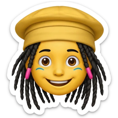 Yellow smile emoji with black dreads and a colorful hat sticker