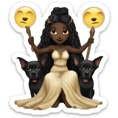 Hekate goddess of the night and magic- triple goddess black hair and two black dogs sticker