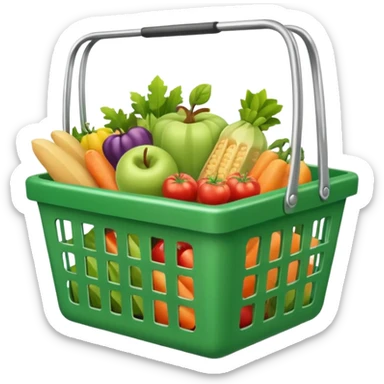 A GREEN SHOPPING BASKET WITH GROCCERIES IN IT sticker
