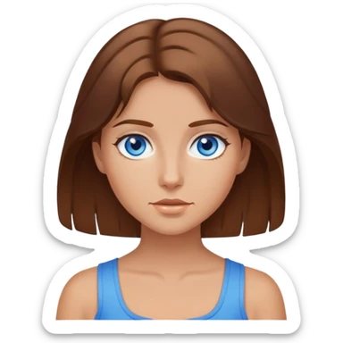 Girl with brown hair and blue eyes with tanned but white skin  sticker