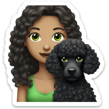 girl with long brunette hair and green eyes with black poodle sticker