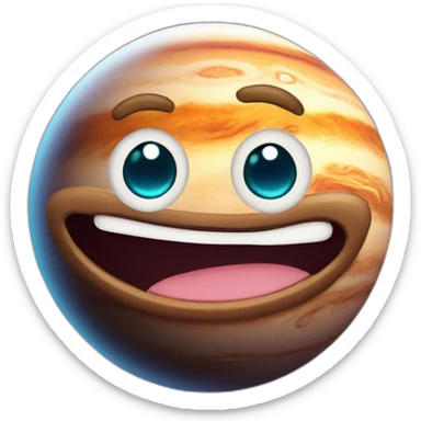 planet Jupiter with a cartoon smiling face with big stupid eyes sticker