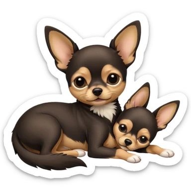 A high-resolution photo-realistic digital illustration of a  black tan chihuahua sleeping lazily on the ground sticker