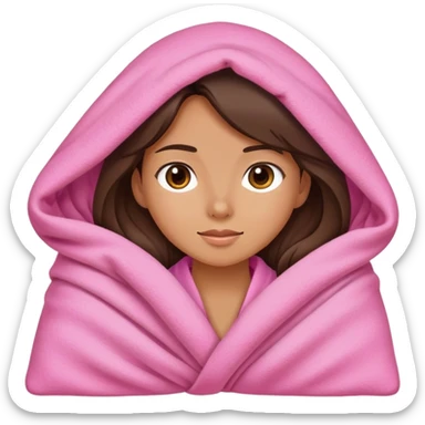 A brunette girl with a pink big cozy blanket sticker