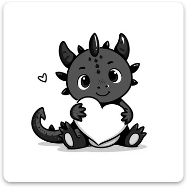 adorable little dragon holding a heart sticker