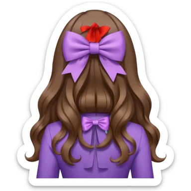 long wavy brown hair from behind with a medium lilac bow sticker