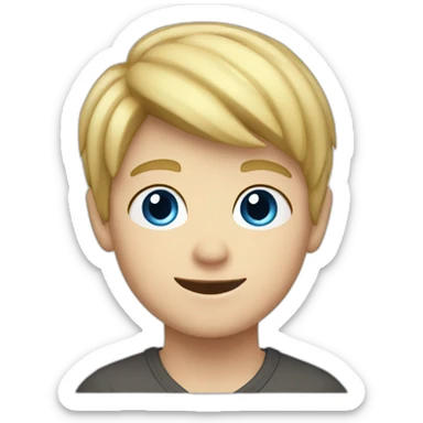 Blonde boy with medium short hair, blue eyes, waving hi to the camera sticker