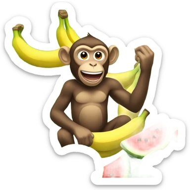 Monkey picking bananas with watermelons sticker