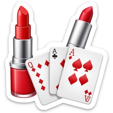 emoji of playing cards with illustrations of lipstick, serum and hand cream on them
 sticker