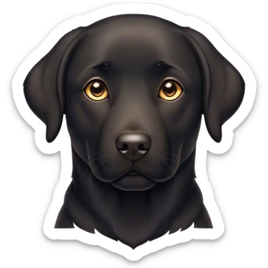 Cinematic Noble Black Labrador Portrait Emoji, Poised and regal, with a robust, muscular build and a sleek, shiny pure black Fur, deep-set soulful brown eyes, Simplified yet sharp and sophisticated features, highly detailed, glowing with a soft, dignified glow, high shine, intelligent and gentle, stylized with an air of confidence, focused and attentive, soft glowing outline, capturing the essence of a watchful and loving companion, so majestic it feels as though it could bound out of the screen with effortless authority! sticker