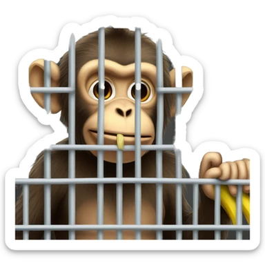 Monkey in a cage. Can't reach the banana.  4к sticker