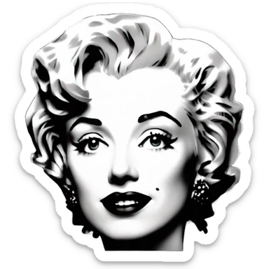 Black and white halftone collage of a face Marilyn  red lips sticker