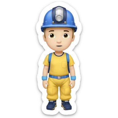 a character with a blue helmet,a pencil up his nose,a yellow shirt what says jeffy,and a nappy/diaper on the outside of hiv navy pants and black shoes sticker