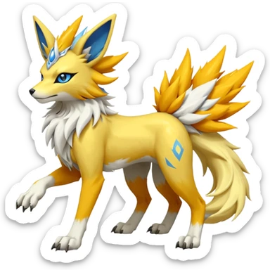 Feral Solgaleo-Jolteon-Renamon-Zeraora-Vernid-fusion-hybrid-creature, full body  sticker