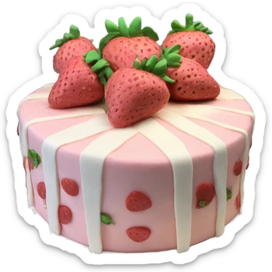 Light Pink strawberries and cream birthday cake with in bow sticker