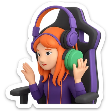 Add a gaming chair behind the streamer with headphones in the style of microsoft style 3d fluent emojis. Keep the 3D emoji style look and no background. sticker