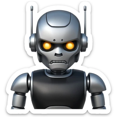 Make robot and wearing a black t shirt and angry sticker