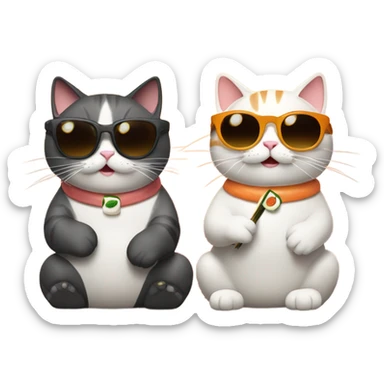 two cats wearing sunglasses and eating sushi sticker