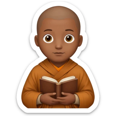 monk in brown robes holding a book, peaceful and wise, Puy du Fou theme park emoji sticker