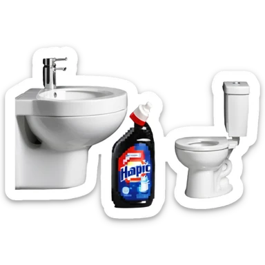 Harpic bottle next to a sparkling clean toilet sticker