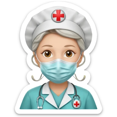 Old, female, wearing mask, solemn, nurse uniform
 sticker
