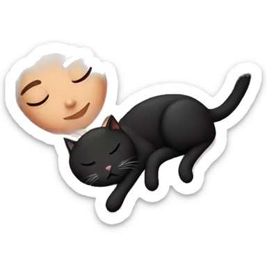 Brunette girl sleeping with black cat in pink bed sticker