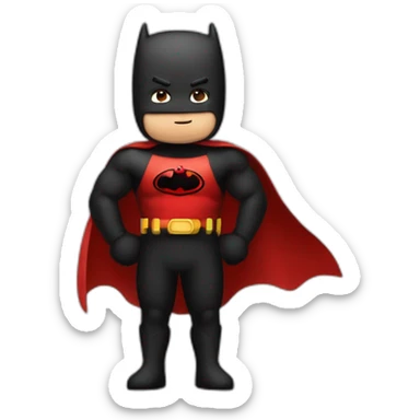 superheroe con antifaz calvo y un poco gordito con colores rojo y negro saludando con la mano e indicando un ok sticker