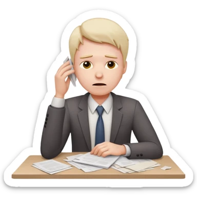 office worker in stress with papers sticker