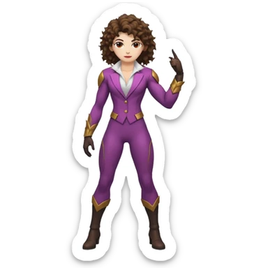 full body woman short curly brown mullet brown eyes white skin muscular build thorn berry rogue suit sticker