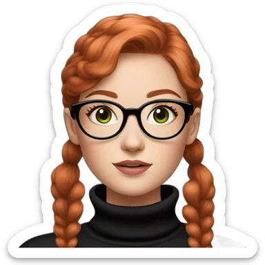 redhead girl with round glasses, green eyes and pink blush on her cheek wearing a black turtleneck sticker