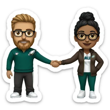 Brown guy with beard mustache and brown girl with glasses and her hair in a bun in Philadelphia eagles clothes holding hands sticker