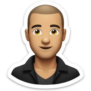 italian man, with buzz cut and no beard. wearing a black smart shirt unbuttoned. sticker