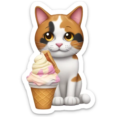 calico cat with icecream sundae  sticker