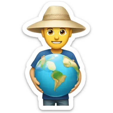 white traveler with a Vietnamese hat on his head and a globe in his hands sticker